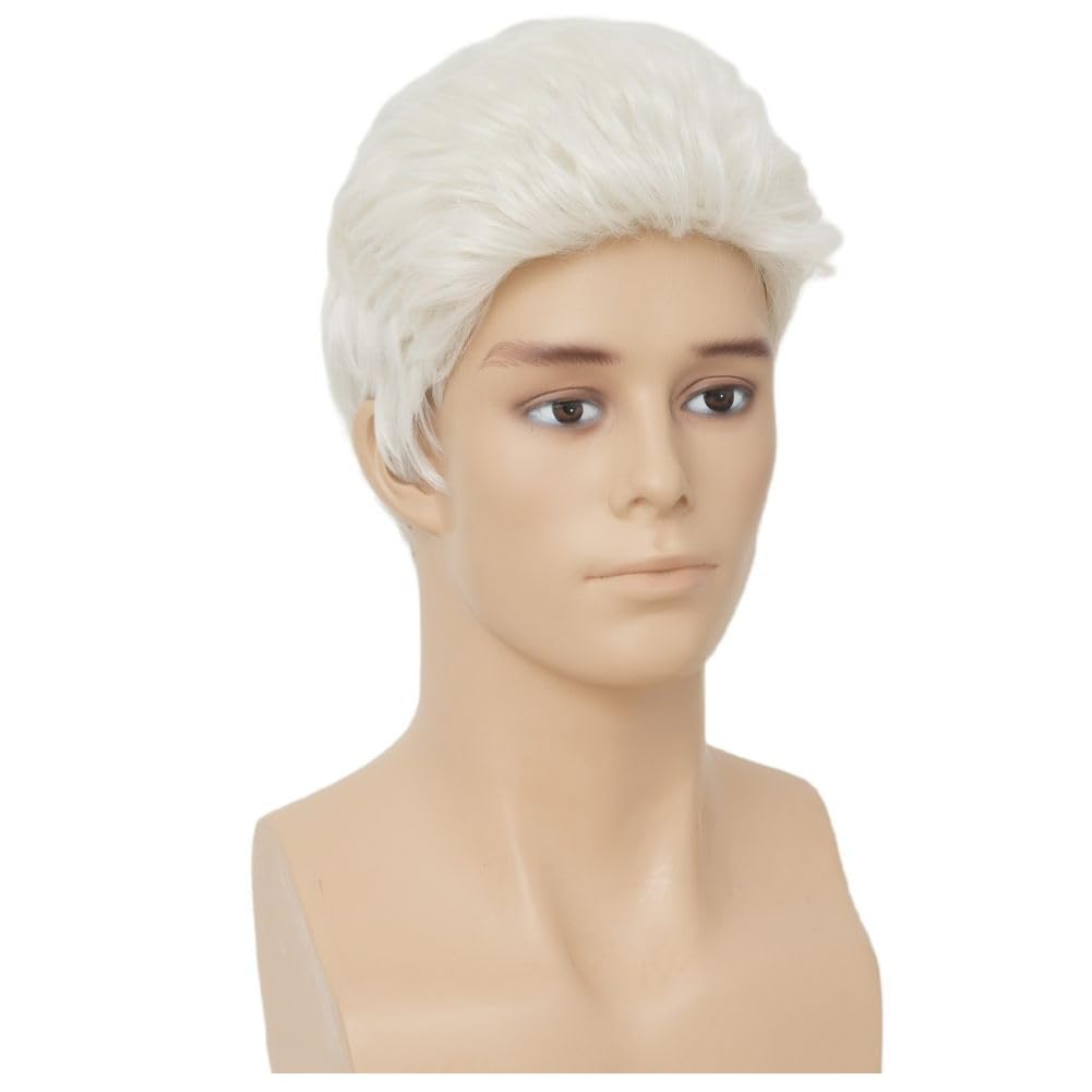 Siudus Mens White Short Wig Natural Layered Old Men Synthetic Fiber Daily Cosplay Hair Wig, 21-23 inches - Image 2