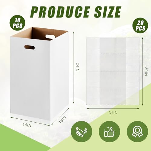 Image of 10 Pack 30 Gallon Recycling Bins Cardboard Trash Cans Disposable and Reusable Corrugated Cardboard Cans Bulk with 20 Garbage Bags for Parties Events(20 Gallon)