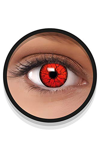 FXEYEZ Lentes de contacto de Halloween de color, lentilla de motivo rojo, 1 par, un solo uso sin receta, disfrazarse como un DEVIL
