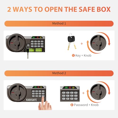 KABISAFE 25L Safe Tresor für Zuhause, Möbeltresor mit Zahlenschloss und Alarmanlage, Digitaler Tresor mit Schlüssel, Herausnehmbares Regal für Schmuck, Bargeld und A4 Dokumente