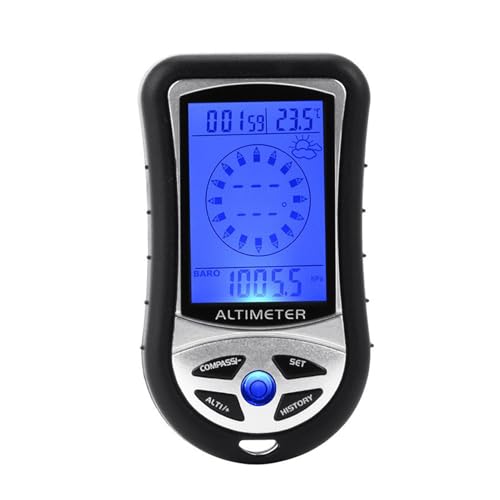 Petit altimètre – Altimètre portable avec boussole | Baromètre portable multifonction | Baromètre compact avec horloge de temps | Anémomètre à main | Mesure de la direction de la vitesse d'air
