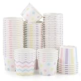 NatNarr 60 Pcs Ice Cream Cups Disposable, 4 Oz Pastel Treat Cups 3 Styles Small Paper Bowls Mini Ice Cream Party Supplies for Sundae Dessert Snack Frozen Yogurt Soup