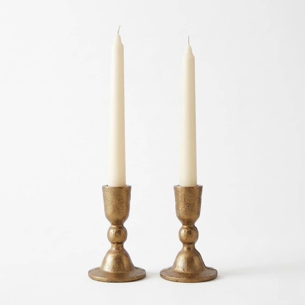 Gold Candlestick Holders Antique Brass Cast Iron Candle Holders Set of 2 – Vintage Decorative Taper Candlesticks for Table Centerpieces and Home Decor