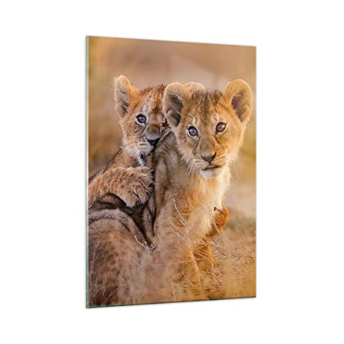 Tableau en verre de qualité supérieure avec motif de lion nature sauvage