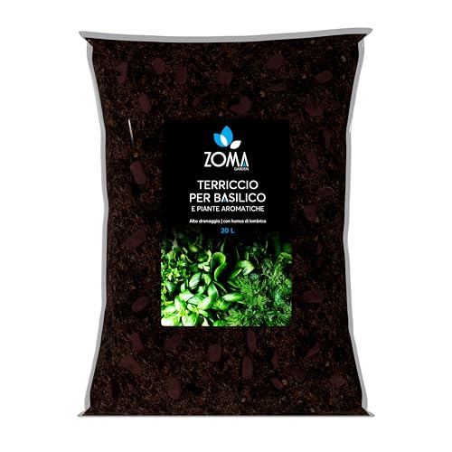 ZOMA Terriccio per Basilico e Piante Aromatiche - Ideale per Vasi, Evita Ristagni Idrici - Terriccio piante aromatiche con Humus di Lombrico, privo di Fertilizzanti Chimici - 20 Litri