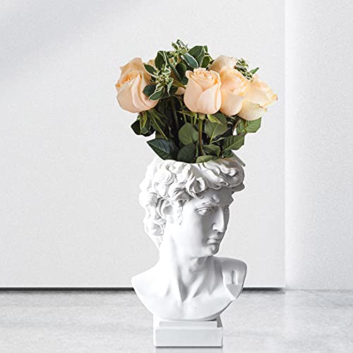 Head Vase, Hosrnovo Greek Statue Decor David Heads Planter for Garden and Home, Roman Style Vintage White Flowers Bowl Creative Housewarming Gift 6.5X3.5Inches (White Medium)
