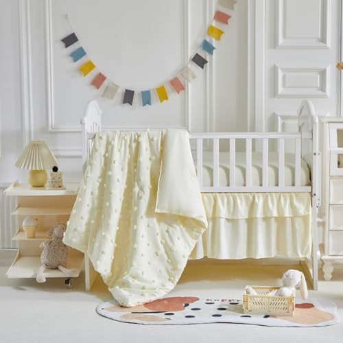 3 Pieces Crib Bedding Set Tufted Dots Jacquard Baby
