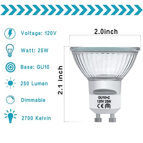 Ybek Halogen Bulb 25 Wt Gu10 120V Np5 Replacement Bulb For Track/Recessed/Accent Lighting，Candle Warmer, Scent Wax Burner Mr16 Jdr Dimmable, Warm White 2700K,Pack Of 6 #TOP1