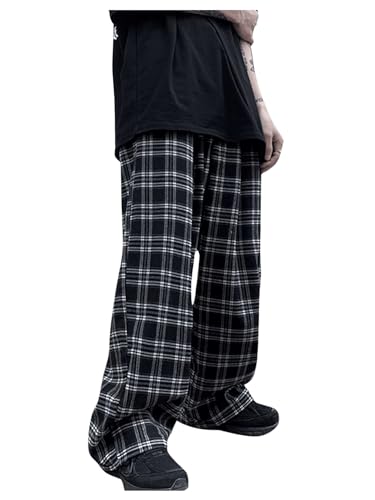 Floerns Men's Plaid Long Pants Elastic Waist Straight Leg Casual