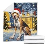 FunkySmiley Van Gogh Inspired Xmas Pet Arts, English Foxhound, 231014 - Cozy Plush Fleece Blanket for Dog Lovers, Full-Color Paw Print Design