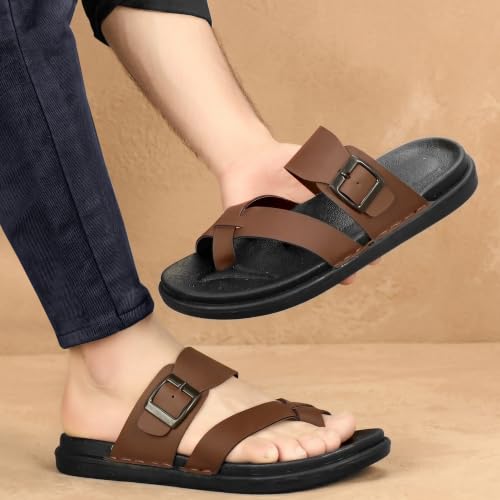 Image of KRISMO Men's Rich Quality|Perfect Style|Ultalightweight Synthetic Leather Buckle Sandal