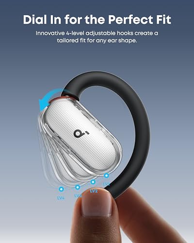 Soundcore V40i van Anker, open-ear hoofdtelefoon, kristalhelder ontwerp, 4 verstelbare standen voor Goede pasvorm, 2x diepere bas, IP55, 21 uur afspeeltijd, duidelijke AI-gesprekken, Bluetooth 5.4