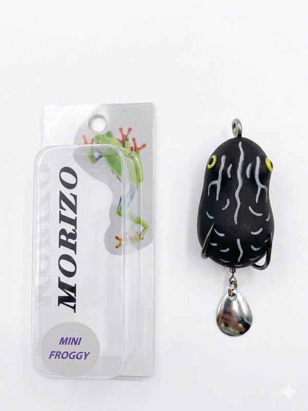 BARKAAT Morizo Argus Frog Fishing Lure 35mm 7g Top Water Frog Lure with Double Hook for Snakehead, Bass & Freshwater Fishing | Artificial Soft Frog Bait for Topwater Fishing | Black White-image-43