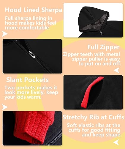Image of V VALANCH Boys Hoodie Zip Up Fleece Lined Jacket Warm Sherpa Hooded Sweatshirts for Boys Girls 6-15 Years