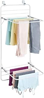 mDesign Long Metal Lightweight Over Door Laundry Drying Rack Organizer, 2 Tiers