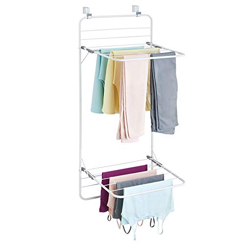 mDesign Long Metal Lightweight Over Door Laundry Drying Rack Organizer, 2 Tiers