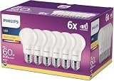 Philips Lighting Lot de 6 Ampoules LED Standard Culot E27, 8W équivalent 60W, Blanc Chaud 2700K, Dépolie, Lot de 6