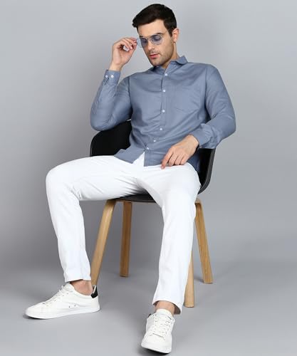 Image of MILDIN Men's Pure Cotton Striped Printed Shirt with Spread Collared Neck Full Sleeve Curved Hemline Button Closure and Regular Fit | Shirt for Man