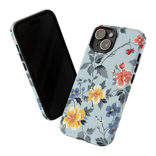 Coque iPhone 15 rigide mate anti-rayures motif vintage bleu - 2
