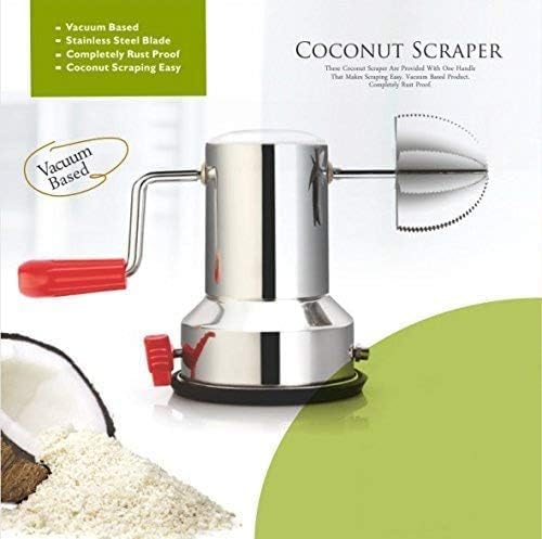 Image of IXORACART Stainless Steel Coconut Scraper with Vacuum Base - Manual, Rotatable Handle for Effortless Scraping - Durable & Rust-Resistant, Silver (1 Pack)
