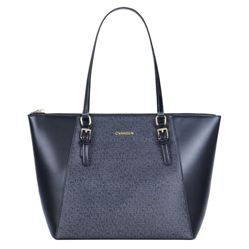 Image of CVANSEN Tote Bag For Women Premium PU Leather Top-Zip Handbag with Gold-Tone Hardware (BLACK)