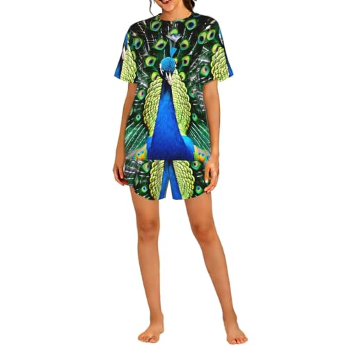 Ensemble de pyjama en maille fraîche imprimé paon délicat