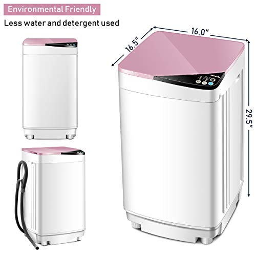 Giantex Full-Automatic Washing Machine Portable Washer And Spin Dryer 7.7 Lbs Capacity Compact Laundry Washer With Built-In Barrel Light Drain Pump And Long Hose For Apartments Camping (White & Pink) #TOP6