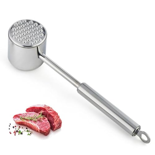 Fleymu Batticarne Acciaio Inox, Doppio Lato Schiaccia Carne 22 cm, Batti Carne da Cucina, Batticarne Professionale Ideale, Lavabile in Lavastoviglie, per Bistecca Manzo Pollo Maiale