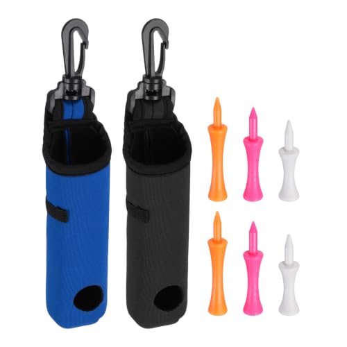 YELARXI 2Pcs Golf Ball Carry Bag with Clip and 6Pcs Golf Tees, Black/Blue