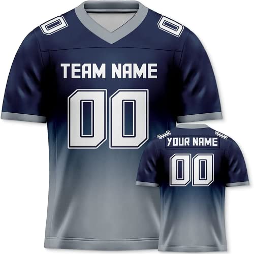 Custom Football Jersey Football Fans Gift for Men Women Youth Printed Team Name and Number (14_Blue_Grey)