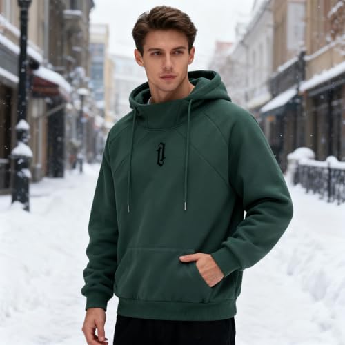 Fleece Hoodies for Men High Neck Sweatshirts Casual Loose Fit Lightweight Techwear Pullover Fall Winter3