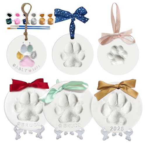MYPAWLETS Pawprints Keepsake Kit for Dogs Cats,Make 3 Clay Paw Print Ornaments,Soft & Non-Toxic Clay,Pet Paw Prints Impression Kit,Dogs Christmas Tree Ornament,Gift for Pet Lovers-3 Round