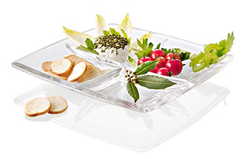 Barski - European Quality - Glass - 4 Sectional - Square - Relish Dish - 11" Diameter - Made In Europe #TOP1