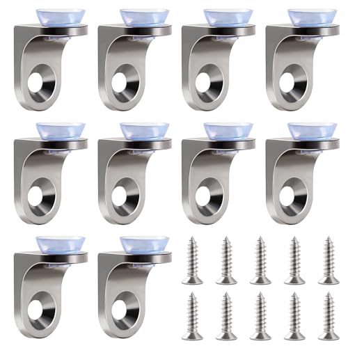 Lyeteung 10 Piezas 22×14×16.5 mm Aleación de Zinc Soporte De Vidrio FijacióN En áNgulo Recto, Soporte de Cristal, Soporte para Estante de Cristal, con Base de Ventosa y Tornillos, para Armarios