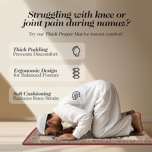 The Linen Company Prayer Mat - Thickly Padded & Foldable Travel Prayer Mat - Ideal for Home, Office & Mosque Use - Portable & Machine Washable with Modern Design - Best as Islamic/Umrah Gift - Crimson