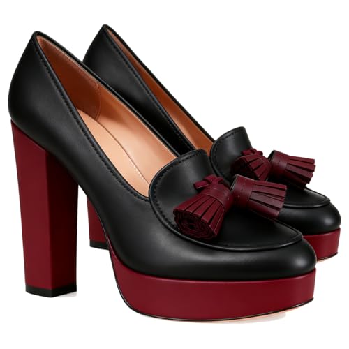 Image of SHODENSE Women Vintage Chunky Platform Loafers Pumps Tassel Round Closed Toe Slip On Suede Block High Heel Dress Loafer Shoes Buckle Strap Oxford Loafers Fringe Pump Dressy Chic Sexy Y2k 4-11 M US