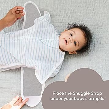 SleepingBaby Zipadee-Zip Transition Swaddle (Blue/Cream, Small for 4-8 Months) and Snuggle Strap (Grey, One Size) - Wearable Baby Blanket and Accessory for Easy Diaper Changes - Polyester, Spandex