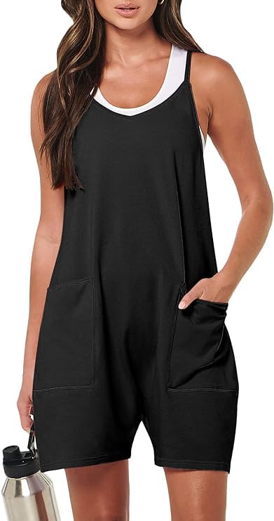 Haibang Peto Jumpsuit Sin Mangas Cuello en V Corto Verano