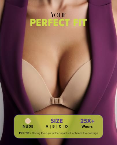 Image of PINQ POLKA Adhesive Stick on Bra for Backless Dress, Strapless Silicone Seamless Invisible Cleavage Bra, Sweatproof Non-Slip, No Visible Straps or Lines
