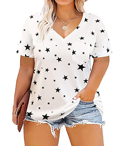 Image of TIYOMI Plus Size Tops for Women V Neck Tshirts Basic Tunic Casual Hawaii Floral Tie Dye Camo Summer Short Sleeve Tee XL-5XL