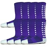 KEESOX 4 Pairs Non-Slip Soccer Grip Socks – 117 Silicone Dots, Thickened Breathable Athletic Socks for Soccer Training & Match Play (4 Purple)