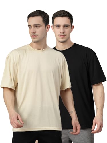 Image of CHKOKKO Oversized Tshirt for man Solid Classic Round Neck Loose Fit Half Sleeve Soft and Comfortable Casual Stylish wear for Summer
