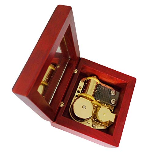 FnLy Boîte à musique en bois à remonter à 18 notes avec mouvement plaqué or, boîte à musique Rudolph le renne au nez rouge, palissandre