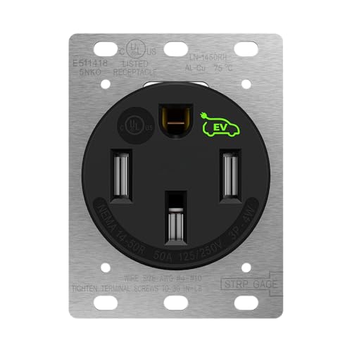 LIDER 50 Amp Flush Receptacle, NEMA 14-50R, UL Listed, Matte Black