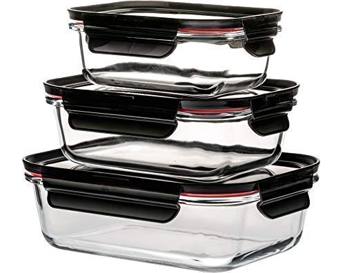 Style'n Cook My Storage - Juego de 3 tarros de Cristal, borosilicato, Cristal Transparente/Negro, 15 x 11 cm, 18 x 13 cm y 20 x 15 cm