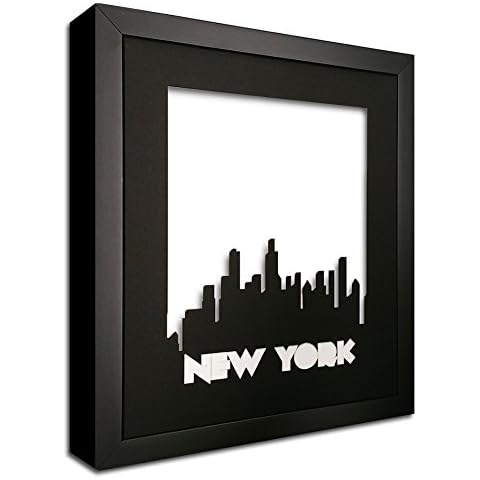 New York Skyline Precision Cut in a Black Photo Mat - In a Black Wood Frame Cover