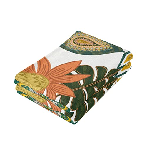 Boho Floral Hand Towels Set Of 2 Tropical Leaves Fingertip Towels Soft Kitchen Dish Towel For Bathroom Laundry Room Spa Decor #TOP2