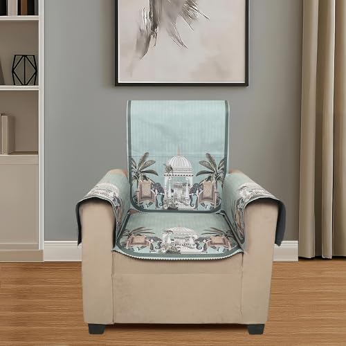 Image of Velvet 3 Seater Sofa Cover with 6 Seat and Back Covers, 2 Hand Rest Covers - Elephant dome Design - Washable Fabric - Stylish Sofa Cover for Modern Living Room (Green, 3 Seater With Arm Covers)