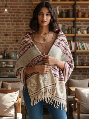 Image of KE KANHA EXPORTS Women Winter Shawl|shawl for women winter|scarf for woman stylish|boho border print|lightweight warm silky soft|210x105 Cm