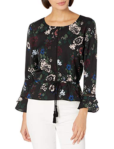 Jack by BB Dakota Junior's Floral Printed 3/4 Top, Black, Medium